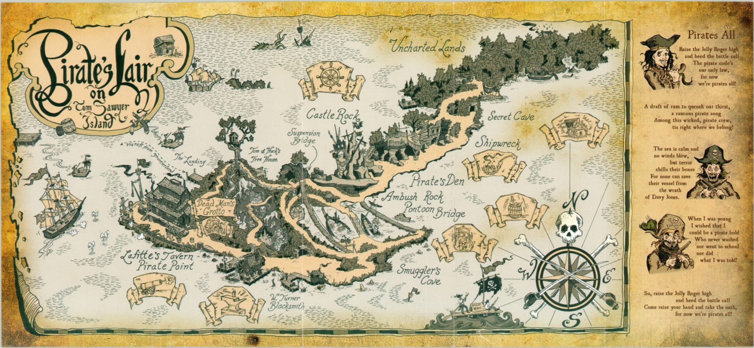EXPLORERS MAP OF PIRATES LAIR ON TOM SAWYERS ISLAND
