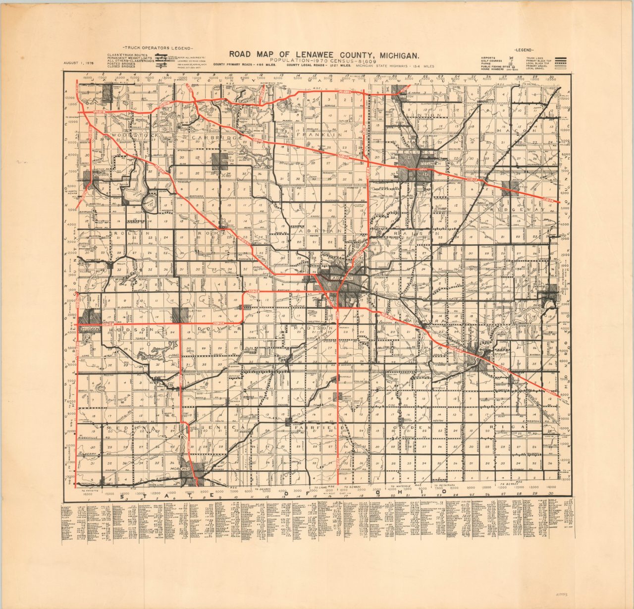 Road Map Of Lenawee County Michigan Curtis Wright Maps 4549