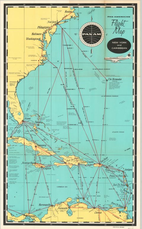 Pan American Flight Map New York and Caribbean | Curtis Wright Maps