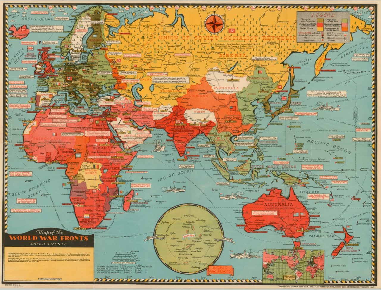 Map of the World War Fronts Dated Events | Curtis Wright Maps