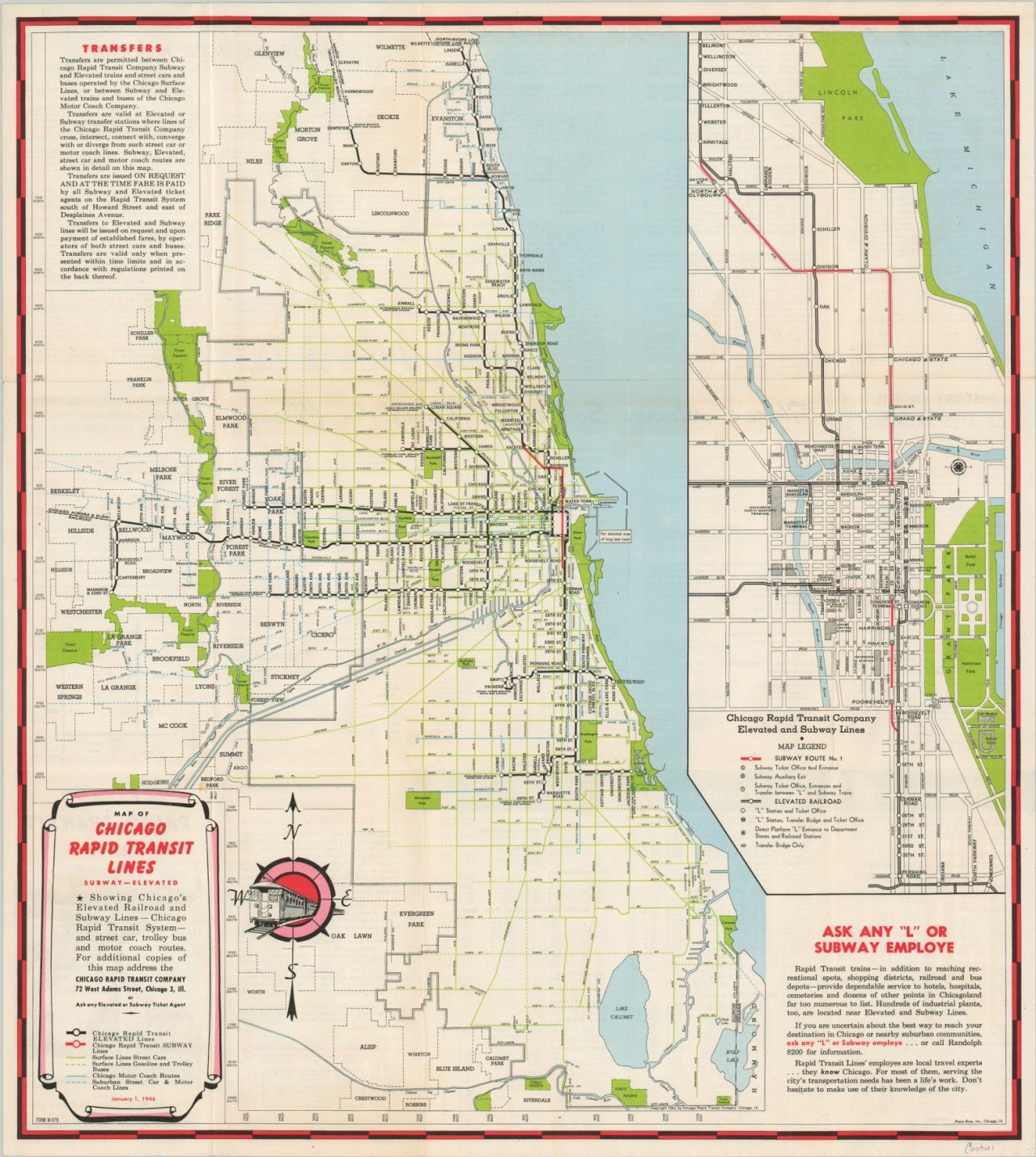 Map of Chicago Rapid Transit Lines – Curtis Wright Maps