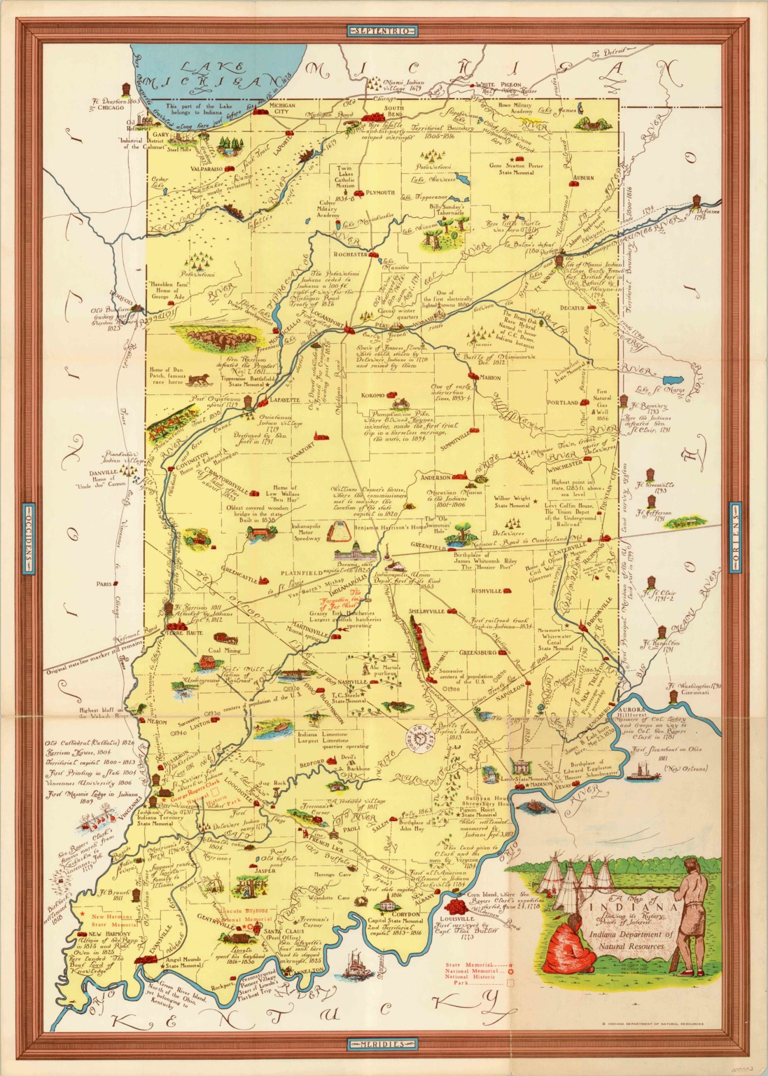 A Map of Indiana Showing its History, Points of Interest  Curtis Wright Maps