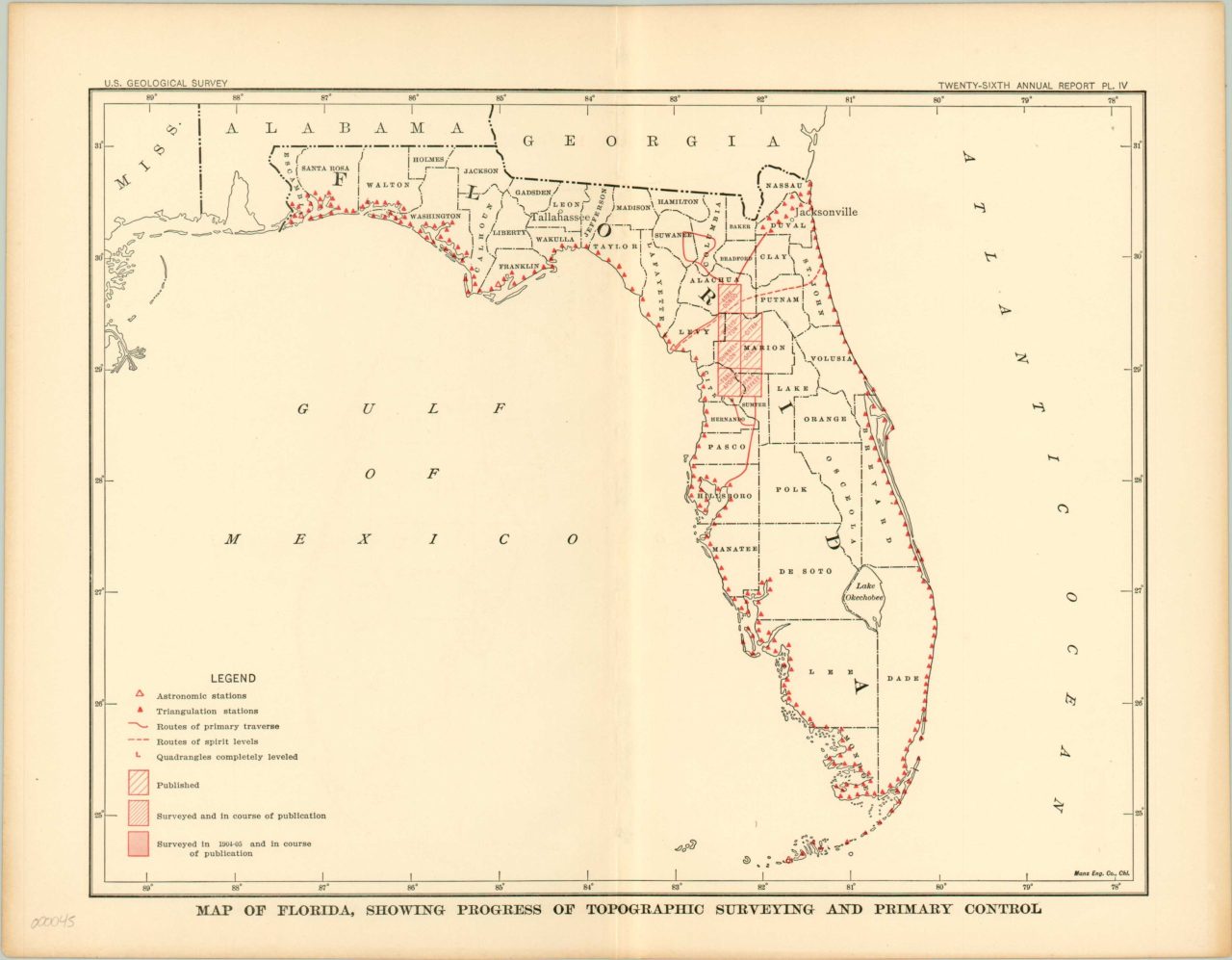 Map of Florida, Showing Progress of Topographic Surveying and Primary ...