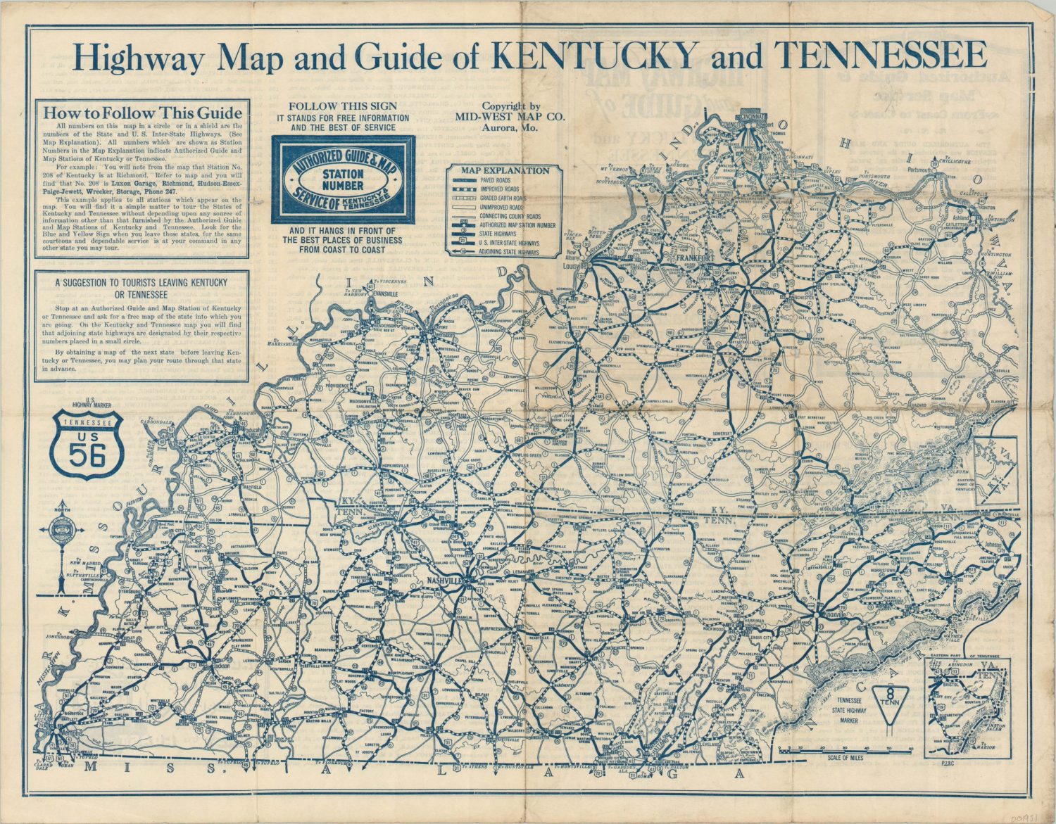 Highway Map and Guide of Kentucky and Tennessee Curtis Wright Maps