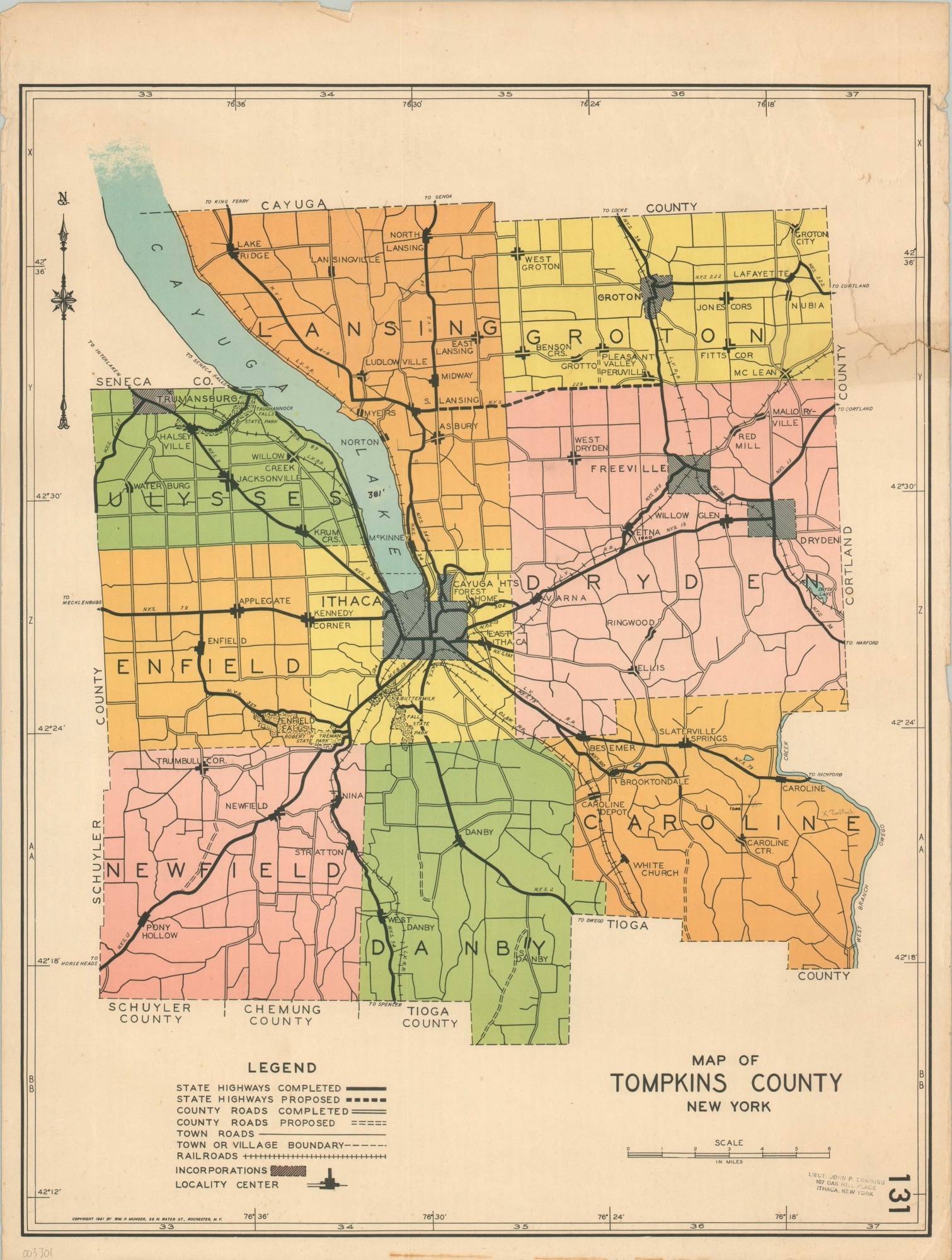 Map of Tompkins County New York – Curtis Wright Maps