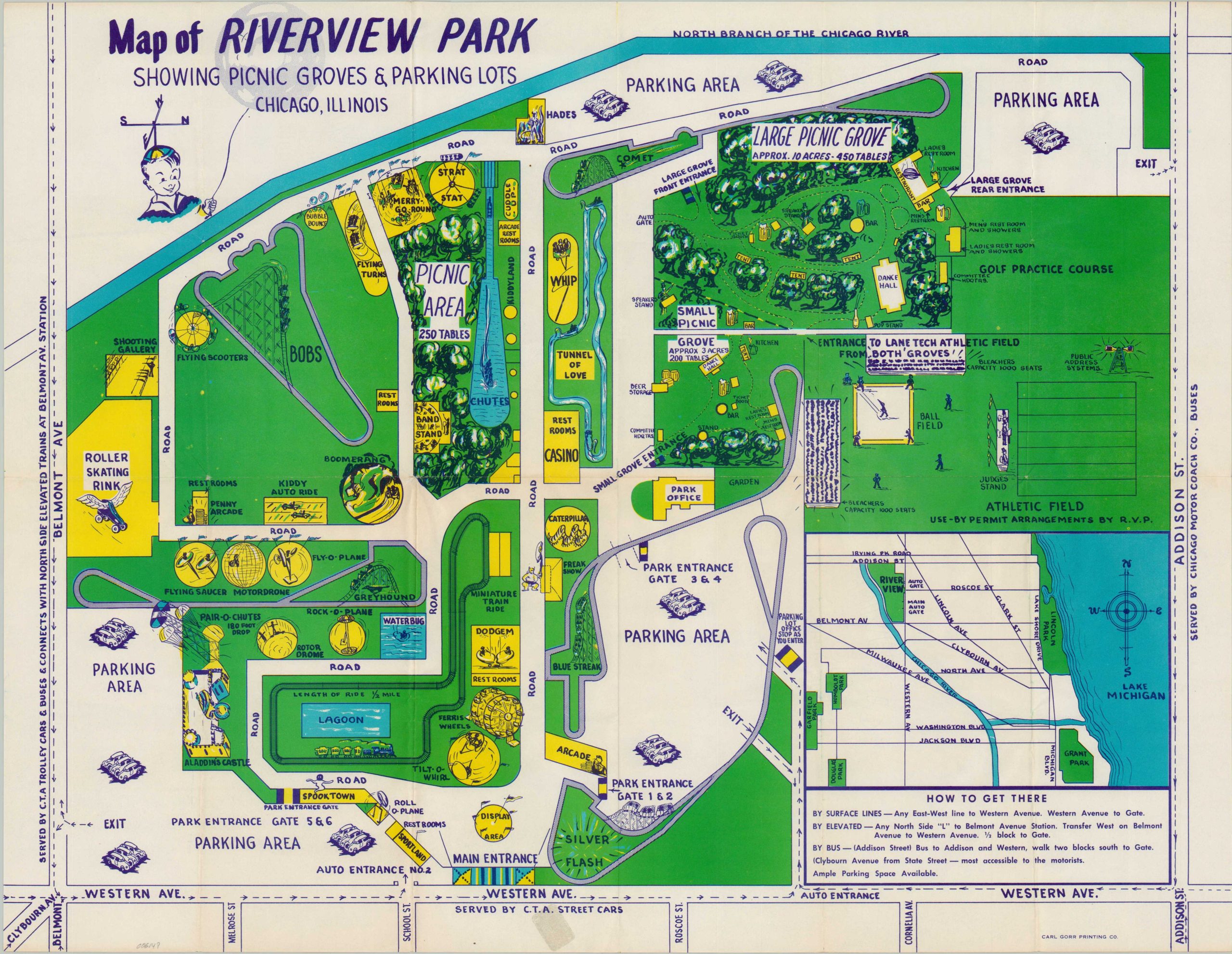 Map of Riverview Park Showing Picnic Groves & Parking Lots Chicago ...