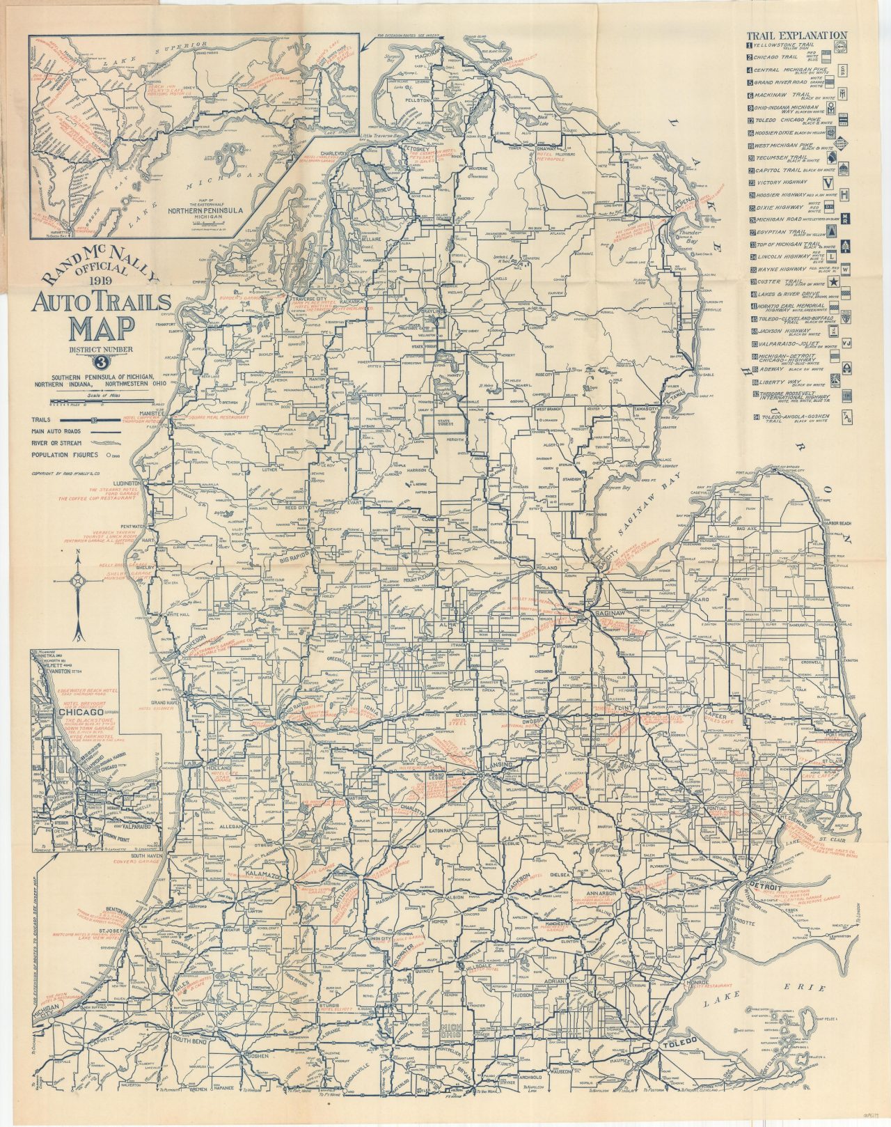 Rand McNally Official 1919 Auto Trails Map District Number 3 Southern