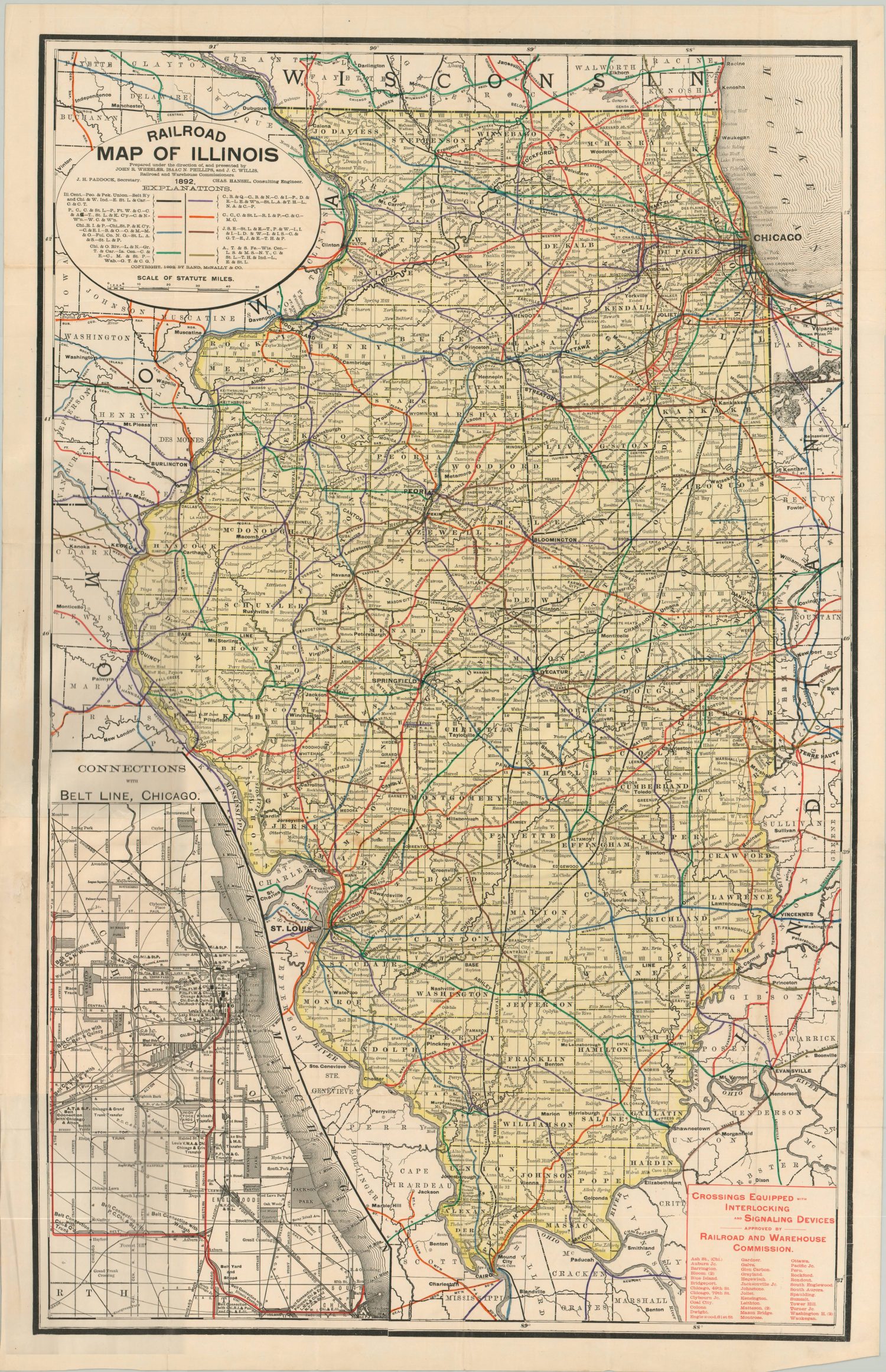 Railroad Map of Illinois Curtis Wright Maps