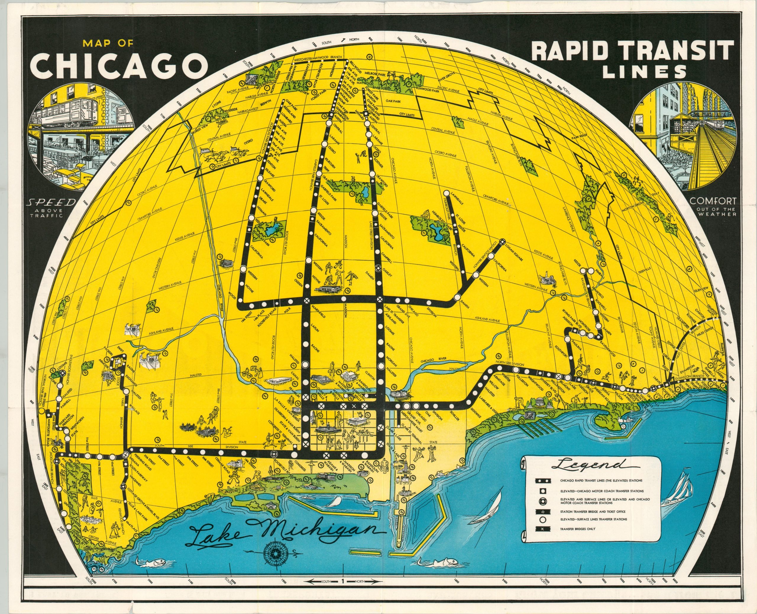 Map of Chicago Rapid Transit Lines - Curtis Wright Maps