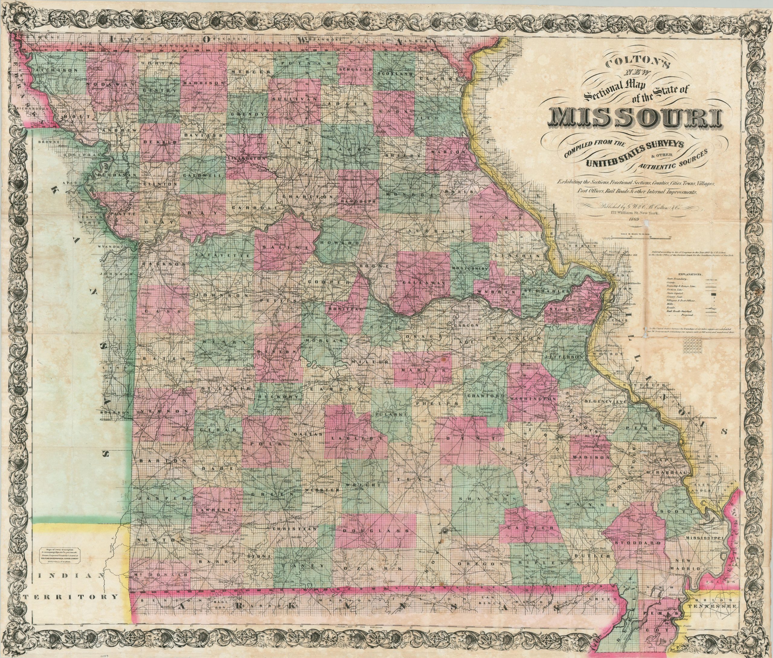 Colton's New Sectional Map of the States of Missouri - Curtis Wright Maps